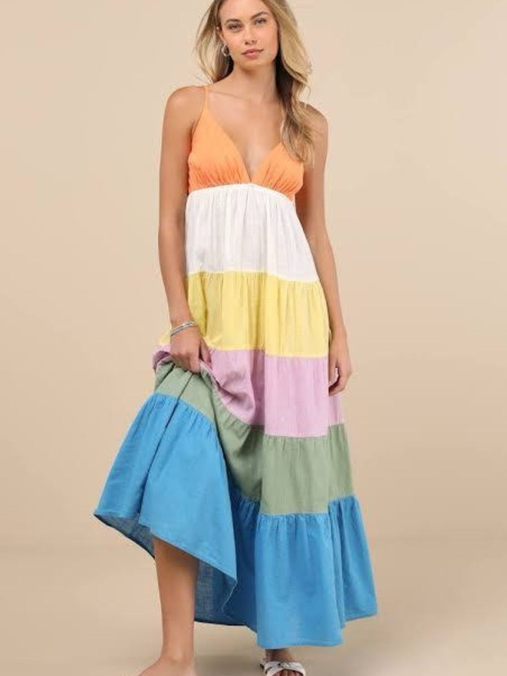 Roxy New With Tags Multicolor Spaghetti-Strap High-Low Tiered Maxi Dress -L